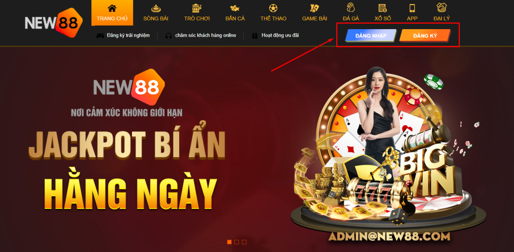 Nhấn vào nút Đăng nhập màu xanh dương trên thanh menu Nhấn vào nút Đăng nhập màu xanh dương trên thanh menu